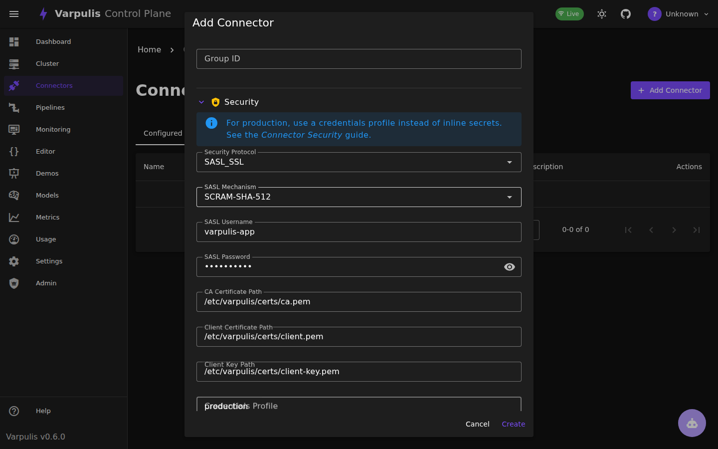 Kafka SASL_SSL security form